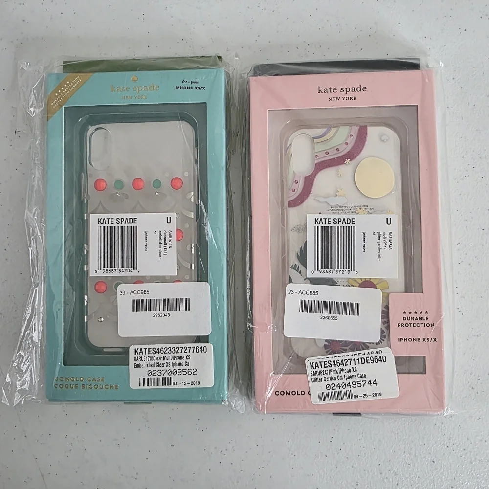 Two Kate Spade Iphone XS/X Cases Glitter Garden Cat and Embellished Clear